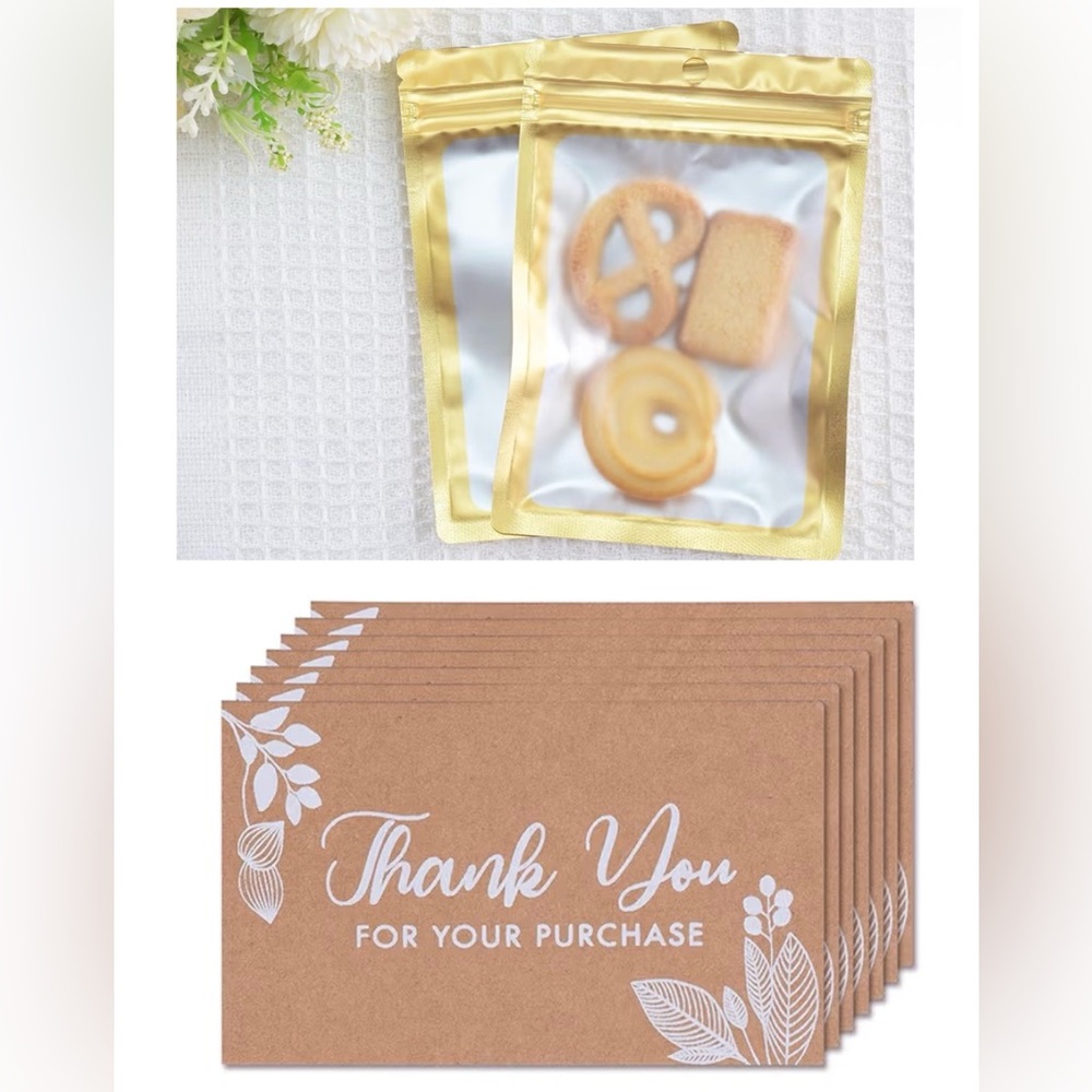 20 Resealable Bags & 20 Thank You Cards- Gold NWT